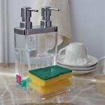 DISPENSADOR C/ DIVISION JABON/DETER TRANSP. 13X14X22 DISPENSADOR C/ DIVISION JABON/DETER TRANSP. 13X14X22