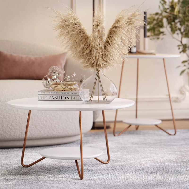 Set Mesa Ratona + Mesa Auxiliar Living Nordico Blanco