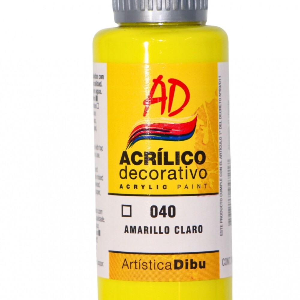 PINTURA ACRILICA ARTISTICA DIBU 60 ML. DIFERENTES COLORES AMARILLO CLARO 040
