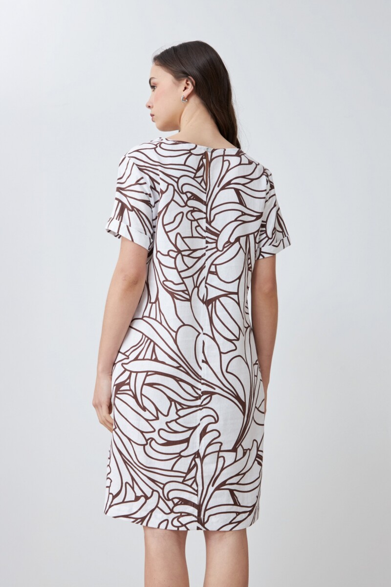 Vestido de lino con estampa abstracta chocolate