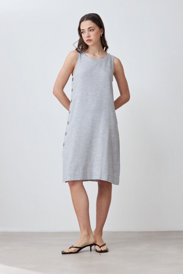 Vestido de lino con botones gris melange