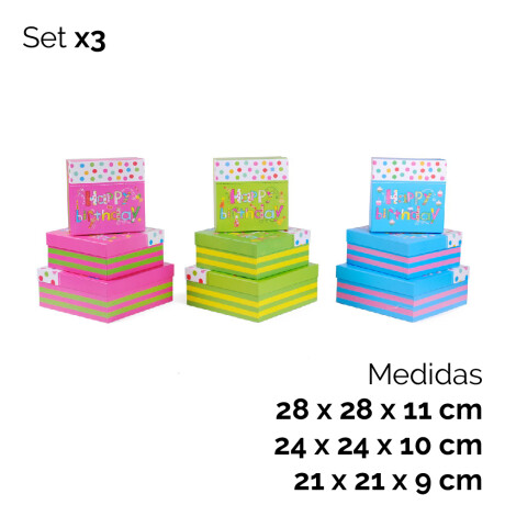 Set X3 Cajita Happy Birthday 28*28*11cm,24*24*10cm,21*21*9cm Unica