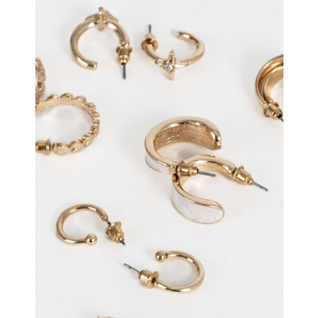 Aros Argollas Set Esmaltado Dorado