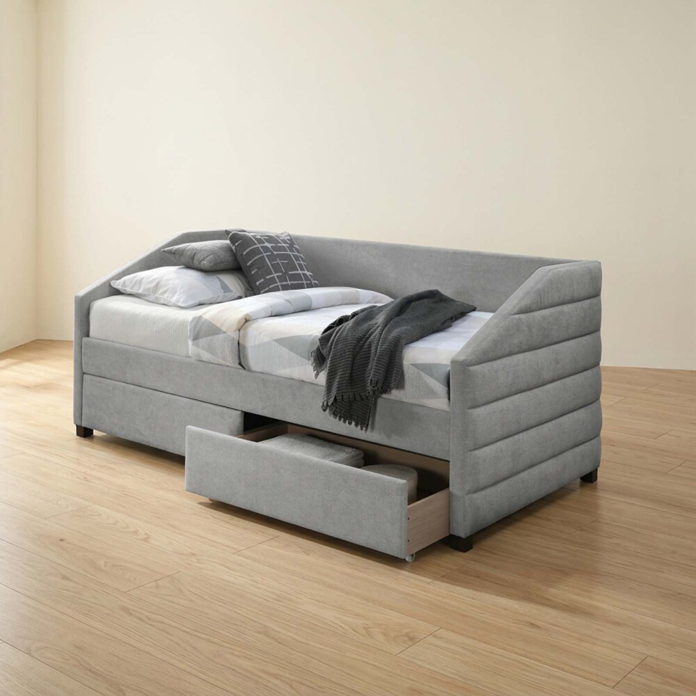 CAMA C/CAJONES 1 PLAZA MADERA-Y-TELA NATURAL-BEIGE AZUCENA