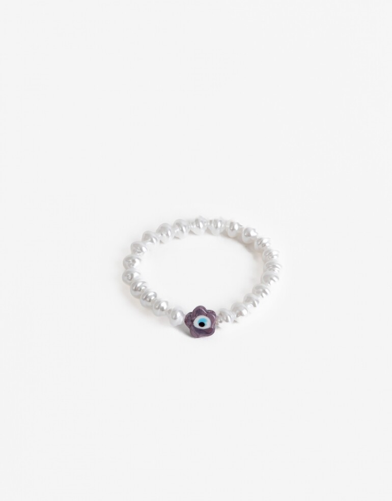 Pulseras Elásticas Perlas Pulsera Elástica Perlas Y Ojito - Blanco Crema