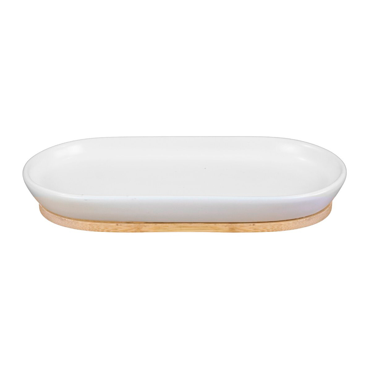 Plato oval de ceramica con base de madera 