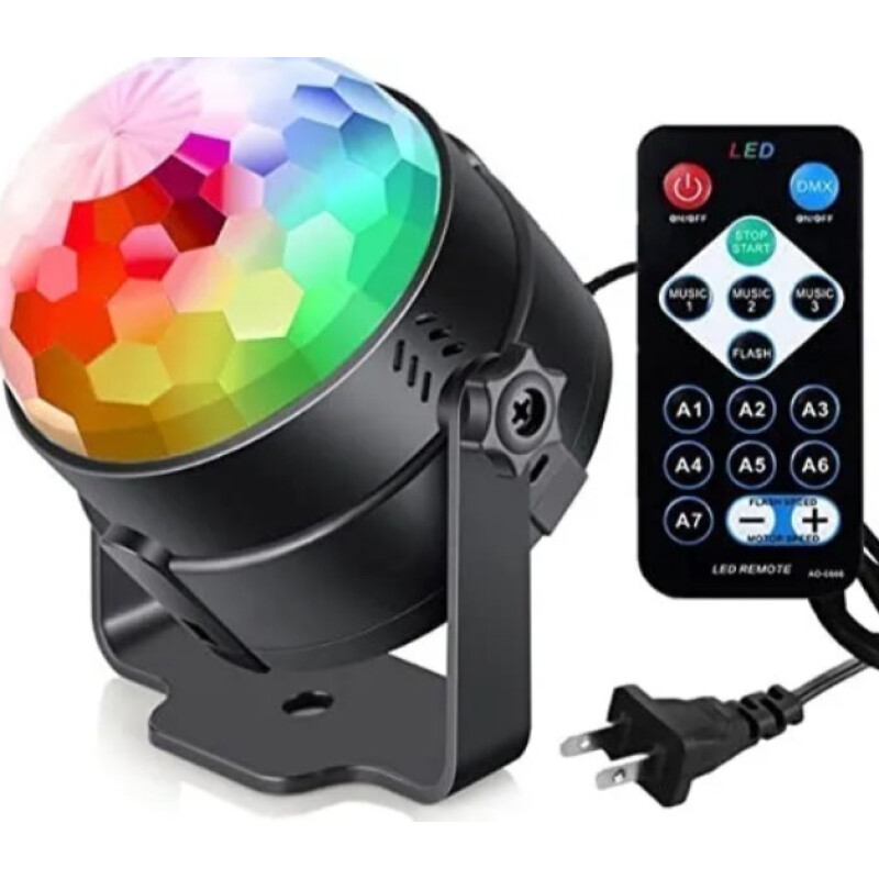 Lampara Disco Colores Rotación + Control Luces Fiesta Pro Negro
