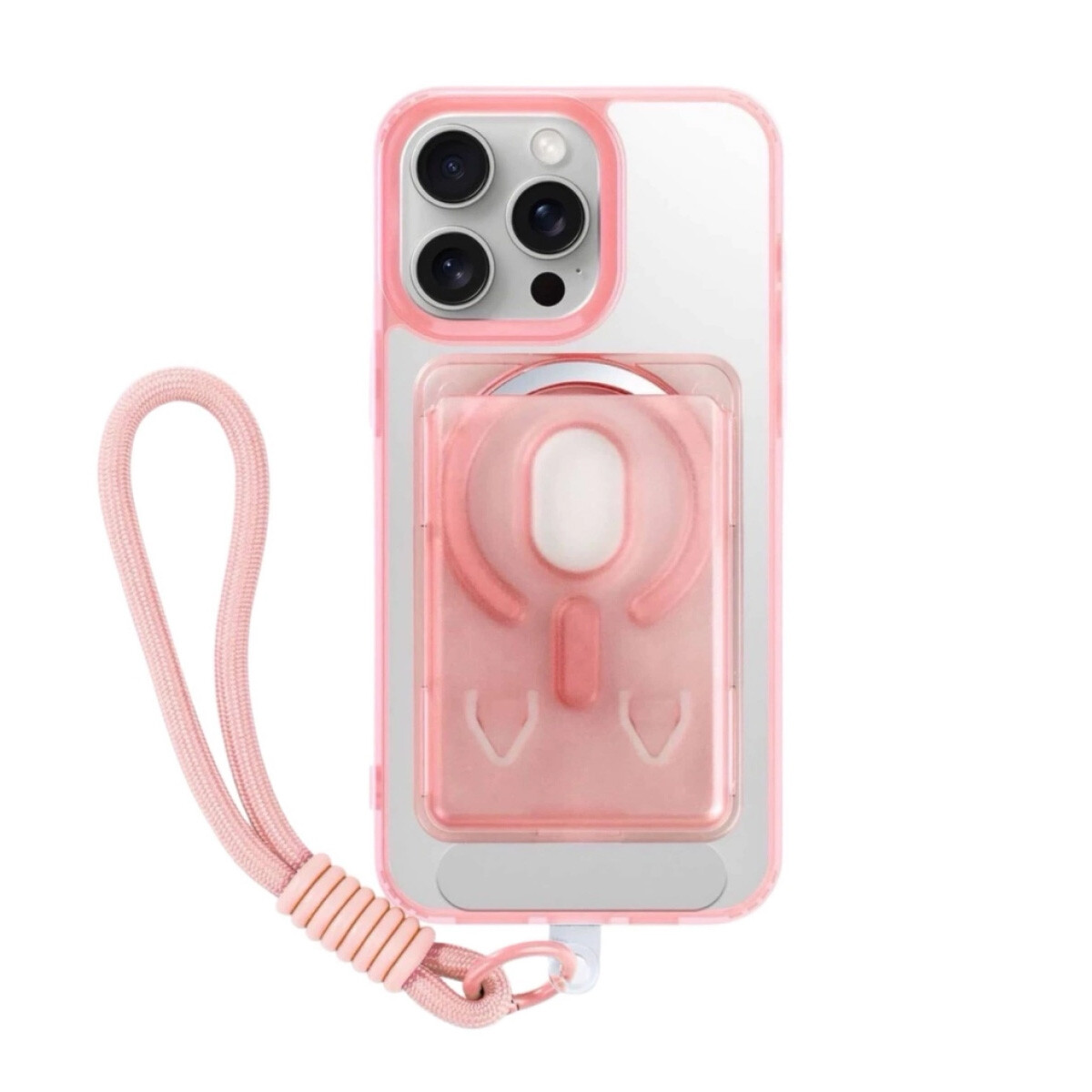Estuche TPU Para iPhone 17 Pro Rosa con Correa y Tarjetero 