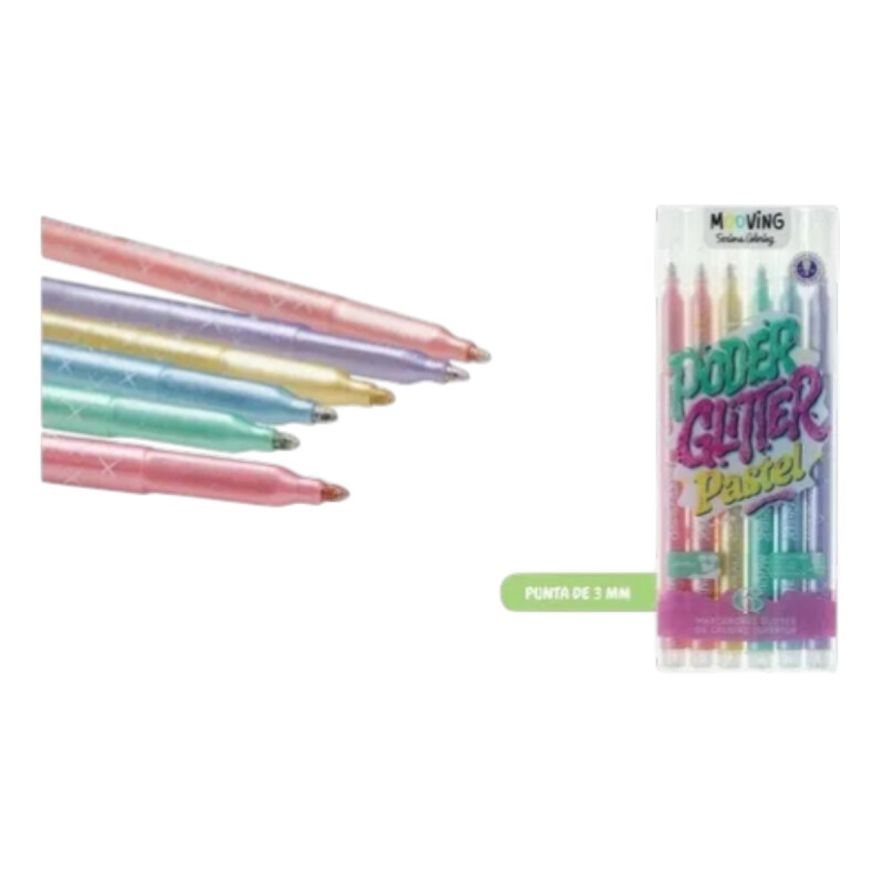 Marcadores Glitter Pastel Mooving x6 Marcadores Glitter Pastel Mooving x6