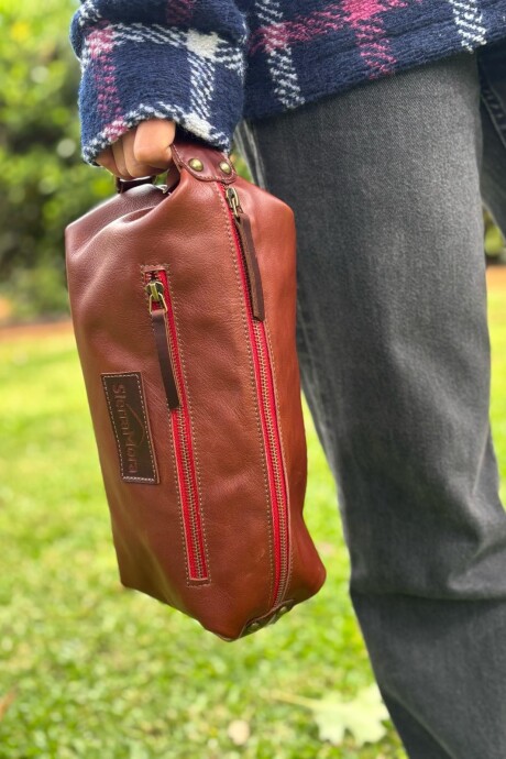 Necessaire de Cuero Caramel Red Zip