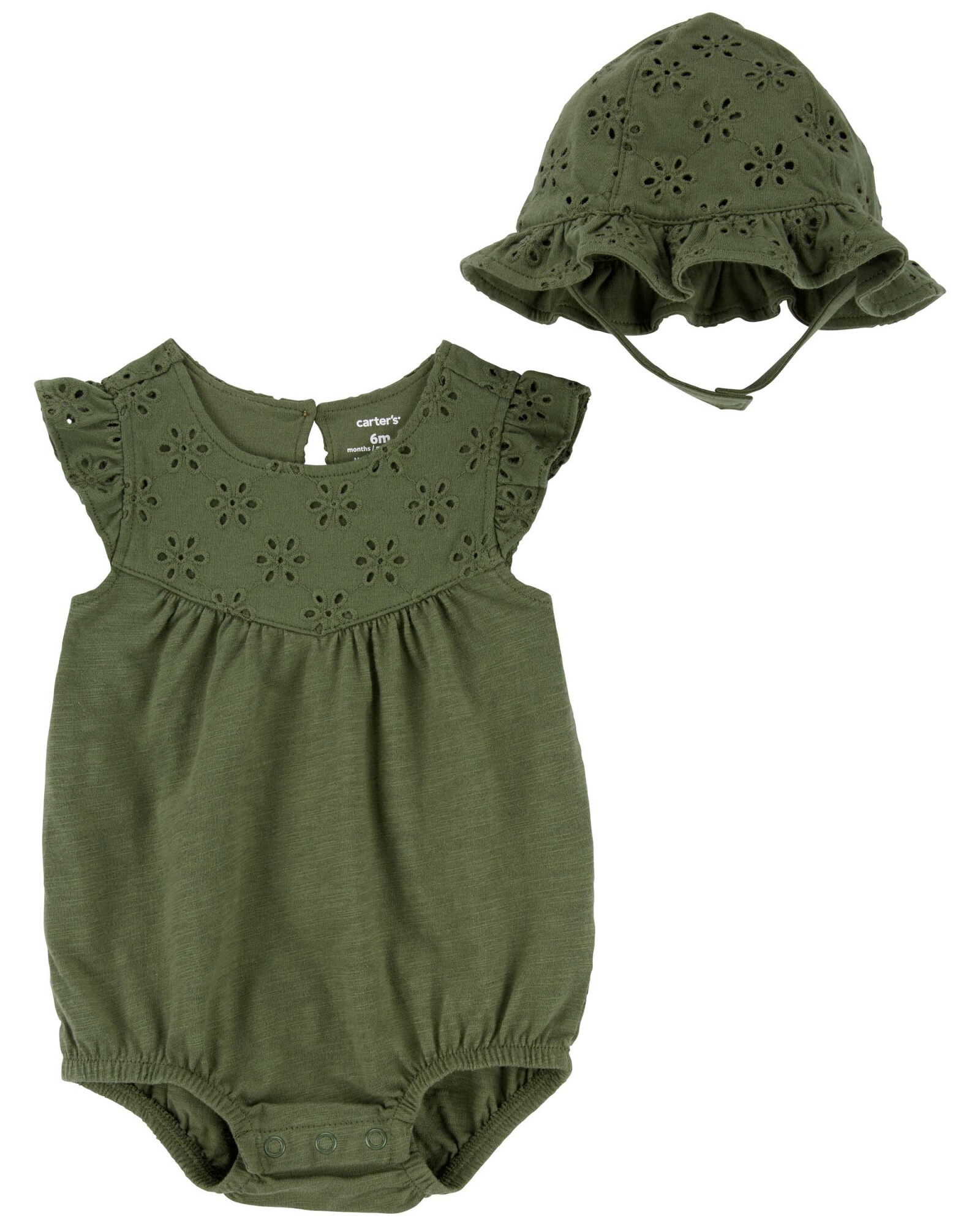 Body de algodón y gorro, verde, con ojales Body de algodón y gorro, verde, con ojales