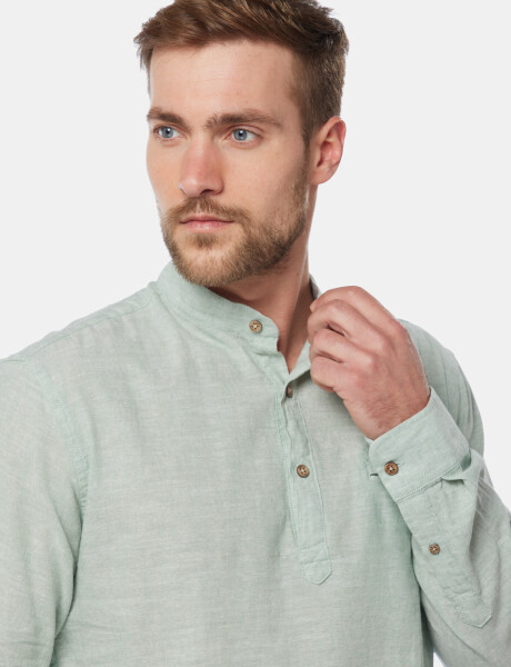 CAMISA LINO MEDIO BOTON CUELLO MAO Verde