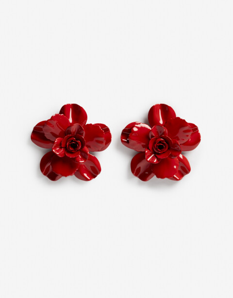 Aros Colgantes Cortos Color Aros Colgantes Cortos Flor - Rojo Medio