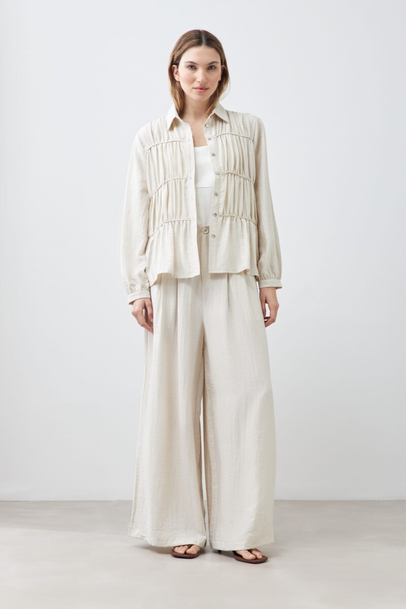 Camisa con frunces beige melange