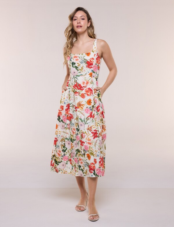 Vestido Lino Flores BEIGE/MULTI