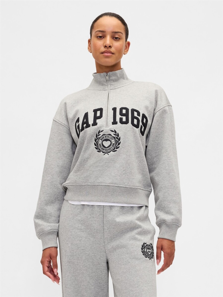 Buzo Deportivo Logo Gap Medio Cierre Mujer - Heather Grey 