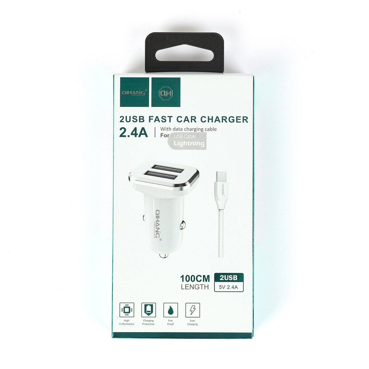 Cargador celular rapido 2.4A para auto 12v con cable lightning 1 metro 