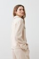 Chaqueta de lino pespuntes y parche bordado beige melange