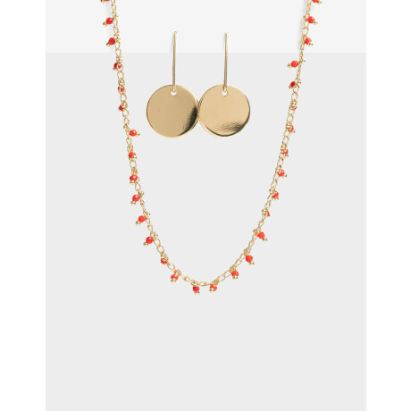 Set De Aros Chapones Y Collar Beads Dorado