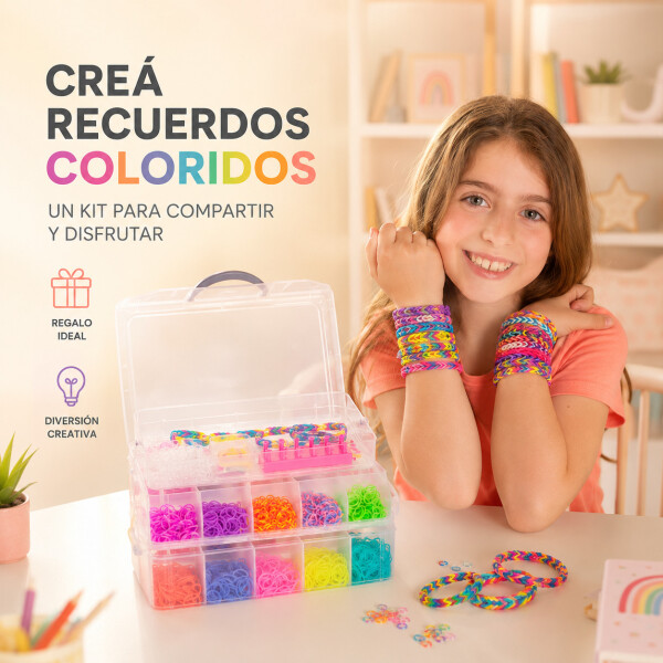 Set Manualidades Pulseras Gomitas Caja X 14500 + Accesorios Set Manualidades Pulseras Gomitas Caja X 14500 + Accesorios