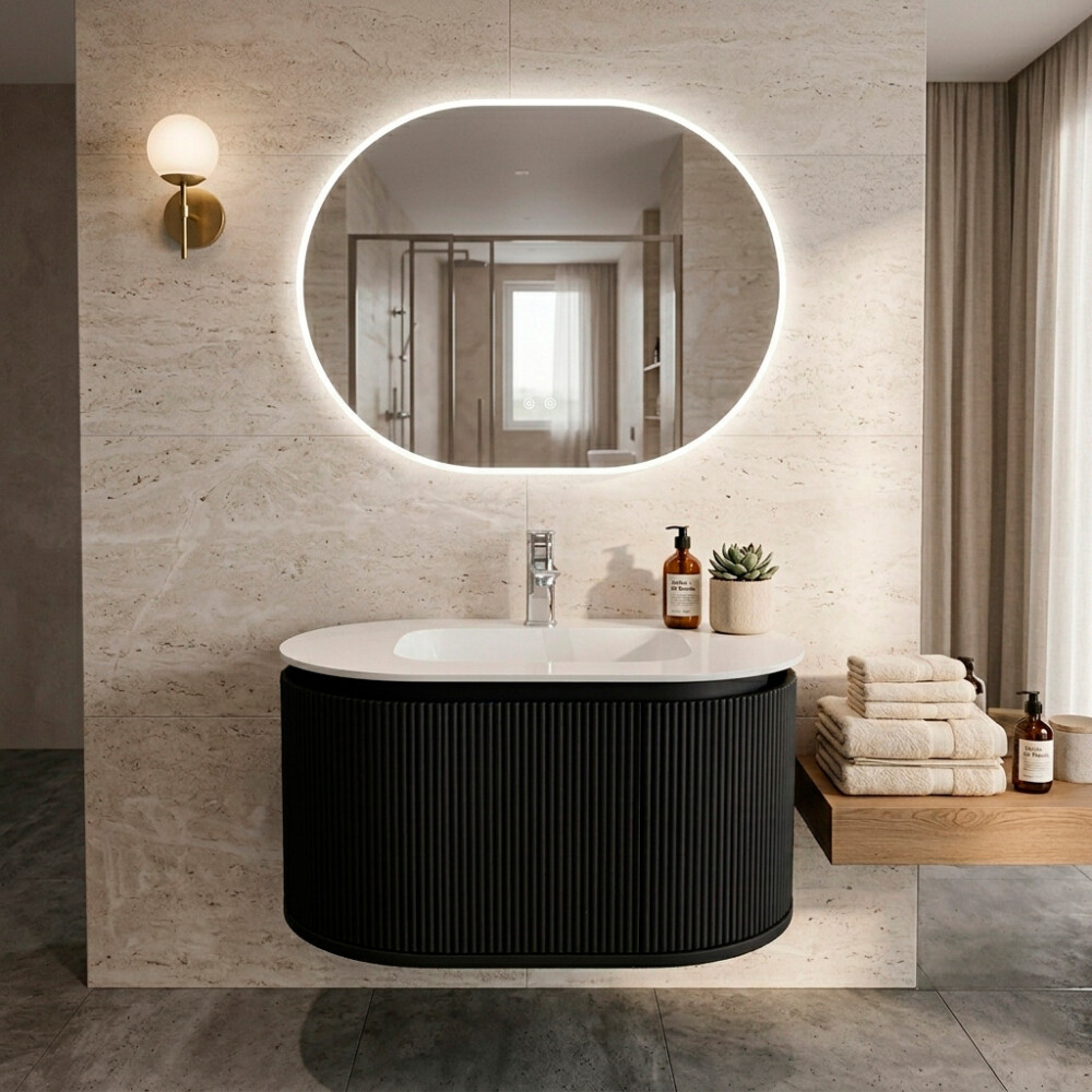 MUEBLE DE BAÑO PVC NEGRO CON ESPEJO LUZ LED MODELO LT6002-80 / MUEBLE + ESPEJO LED - 80 cm Mueble De Baño Pvc Negro Con Espejo Luz Led Modelo Lt6002-80 / Mueble + Espejo Led - 80 Cm