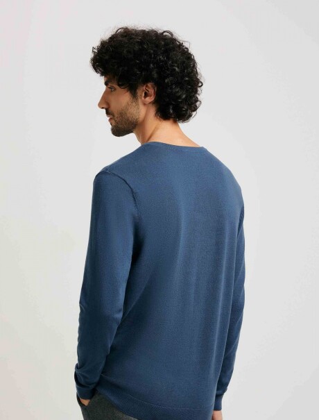 BUZO MASCULINO TEJIDO ESCOTE V AZUL