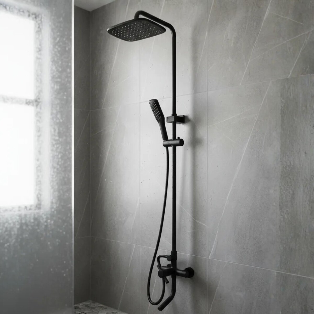 Duchero monocomando barra con soporte - NEGRO 