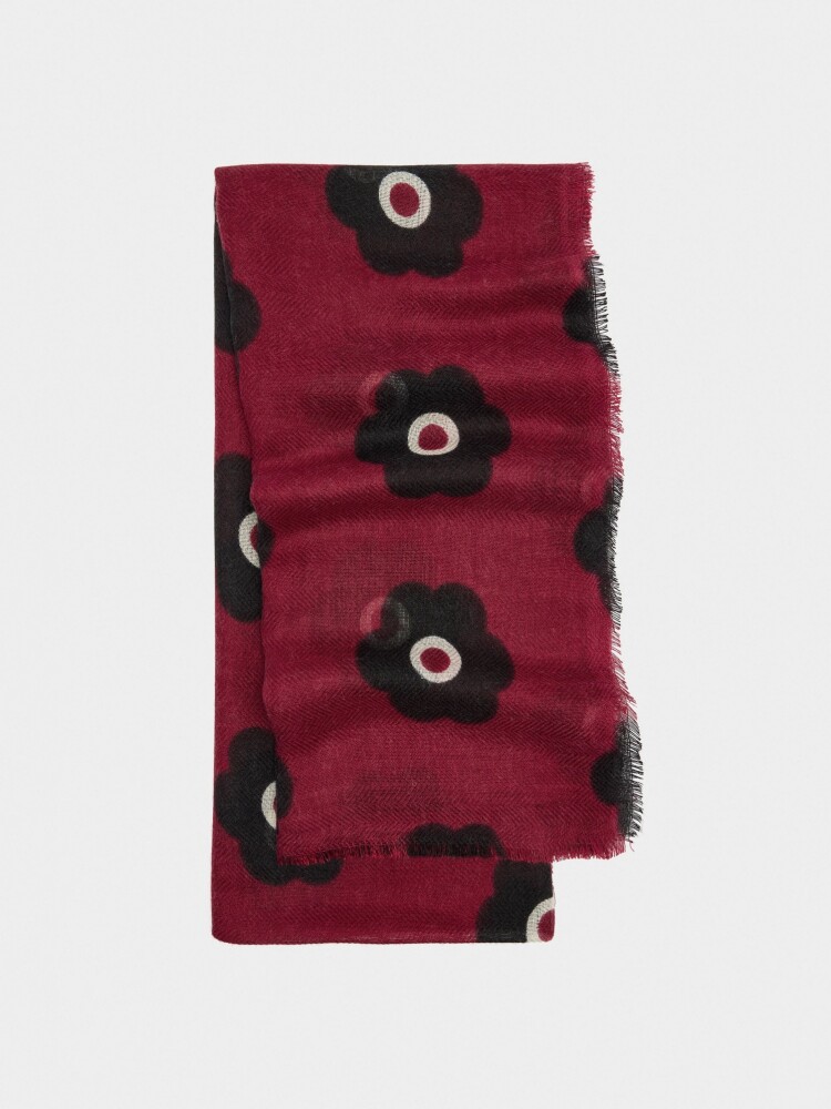 Pañuelo Estampado Floral Con Lana rojo