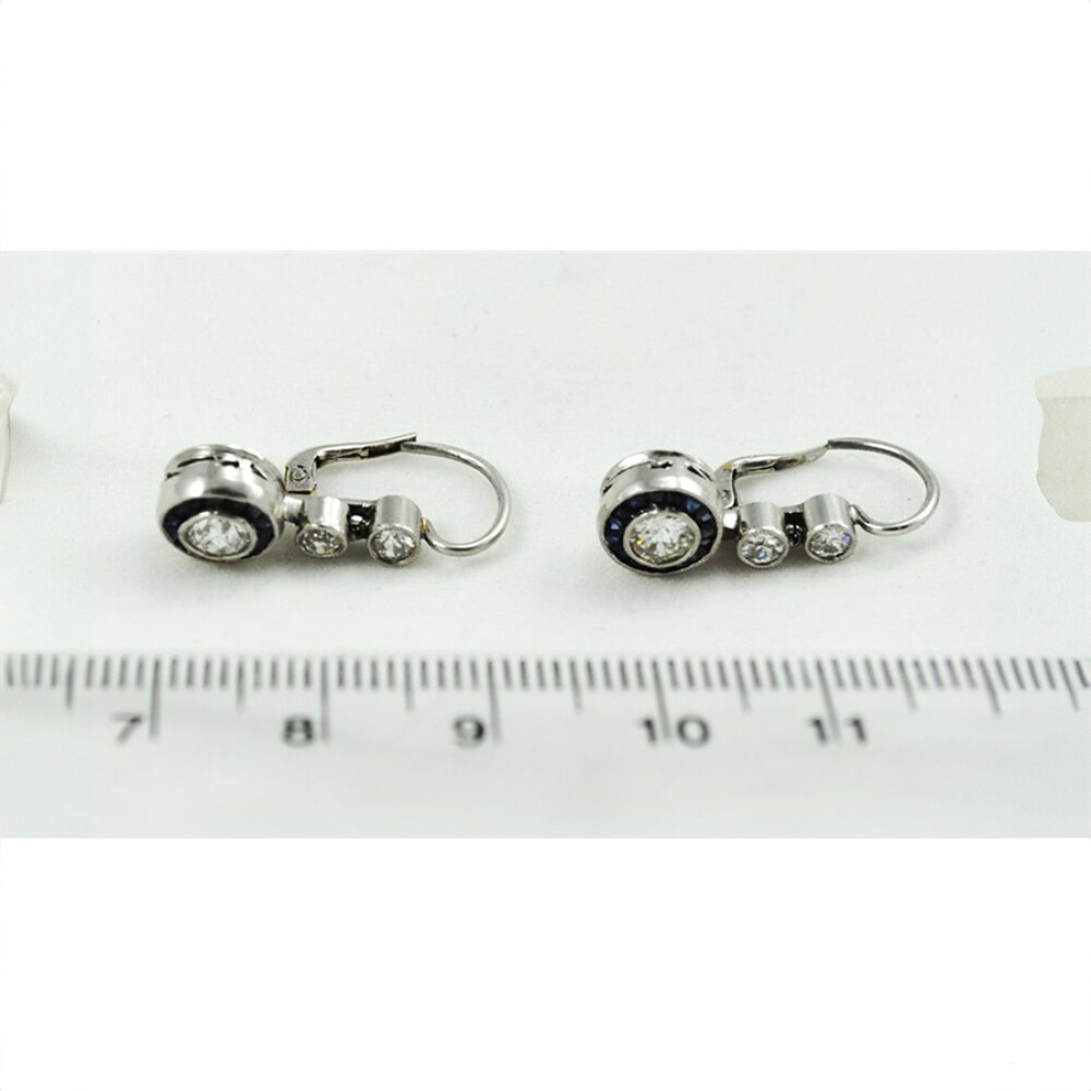 Caravanas Antiguas De Platino, Oro 18K, Brillantes Y Zafiros Sinteticos Caravanas Antiguas De Platino, Oro 18K, Brillantes Y Zafiros Sinteticos