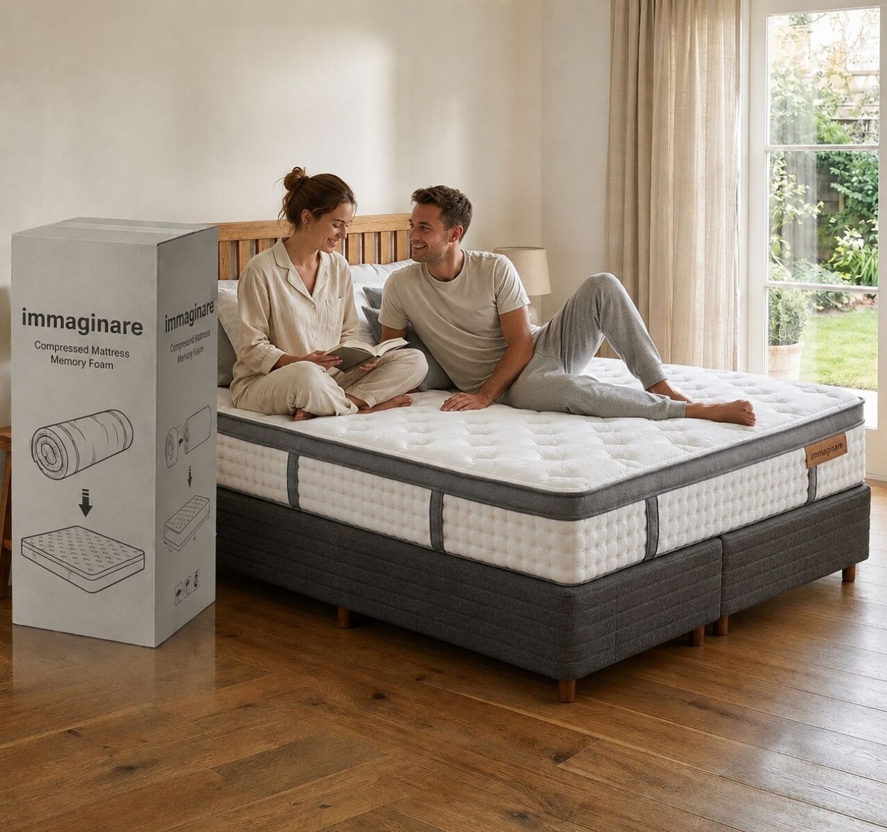 SOMMIER PREMIUM QUEEN EN CAJA DUBAI DORMITORIO HÍBRIDO RESORTES 