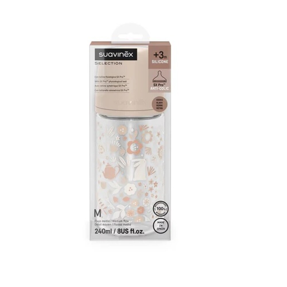 Biberon vidrio Wonder Suavinex 240 ml Flores ROSA
