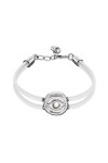 PULSERA DE CUERO DOBLE BLANCO CON DETALLE DE OJO EN ALEACIÓN DE METALES BAÑADO EN PLATA Y CRISTAL Pulsera