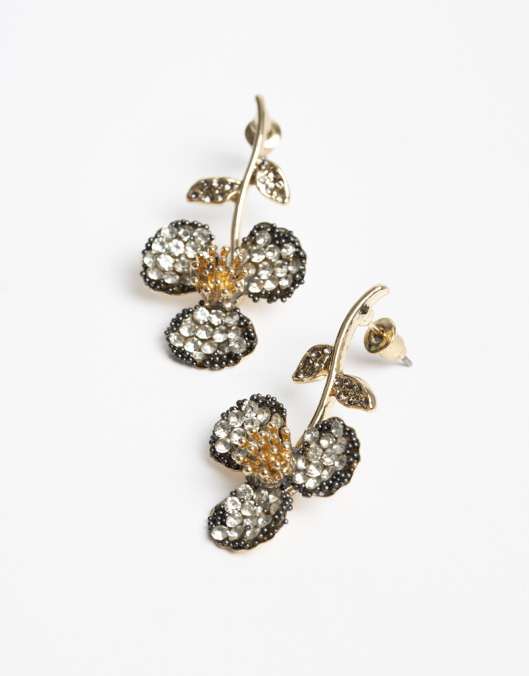 Aros Colgantes Cortos Strass Aros Colgantes Flor Strass - Cristal