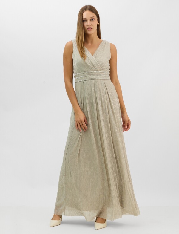Vestido Gasa Con Lurex Y Cintura De Strass BEIGE
