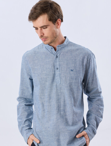 CAMISA LISA DE LINO CUELLO MAO Denim