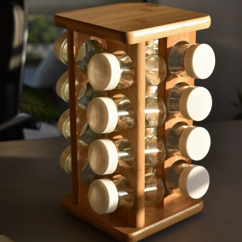 Rack 16 especiero giratorio madera bambú Rack 16 especiero giratorio madera bambú