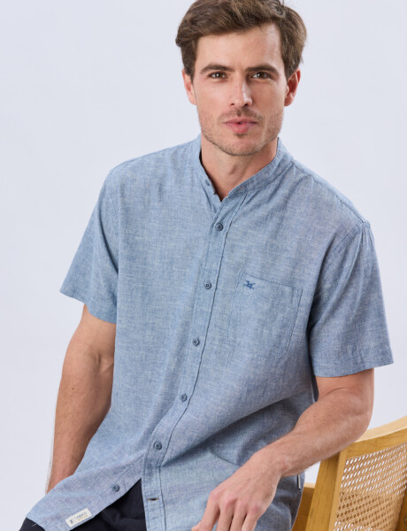 CAMISA LISA DE LINO CUELLO MAO Denim