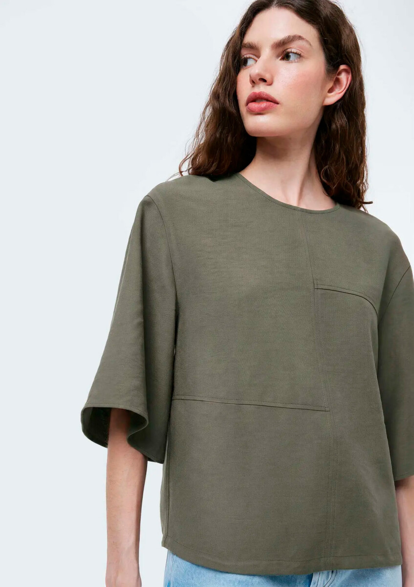 BLUSA MANGA CORTA - BEIGE - VERDE 