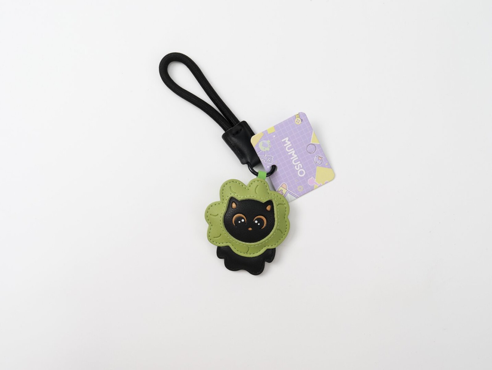 COLGANTE PARA BOLSO DE CUERO (GATO CON FLOR) 