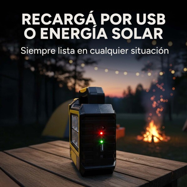 Linterna Led Farol Reflector Recargable Solar Usb + Lampara Color Amarillo