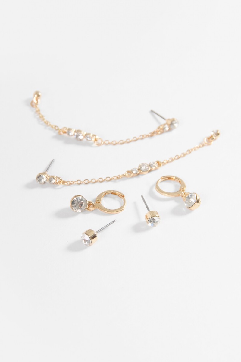 Set de 3 caravanas strass dorado