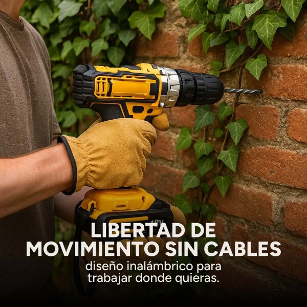 Taladro Percutor Atornillador Inalámbrico + 2 Baterías + Acc Color Amarillo Negro