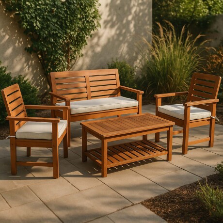 SET DE LIVING EXTERIOR MADERA-MERANTI NATURAL-BEIGE BERNA