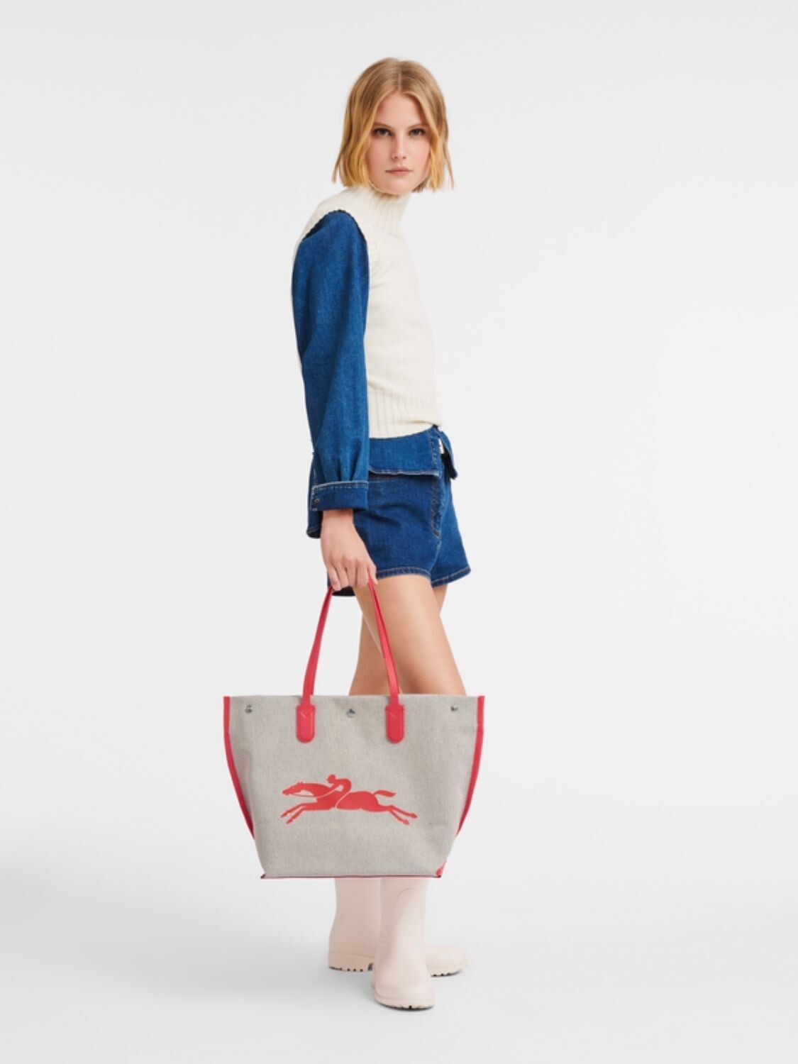 Longchamp -Cartera de material textil con logo Rojo