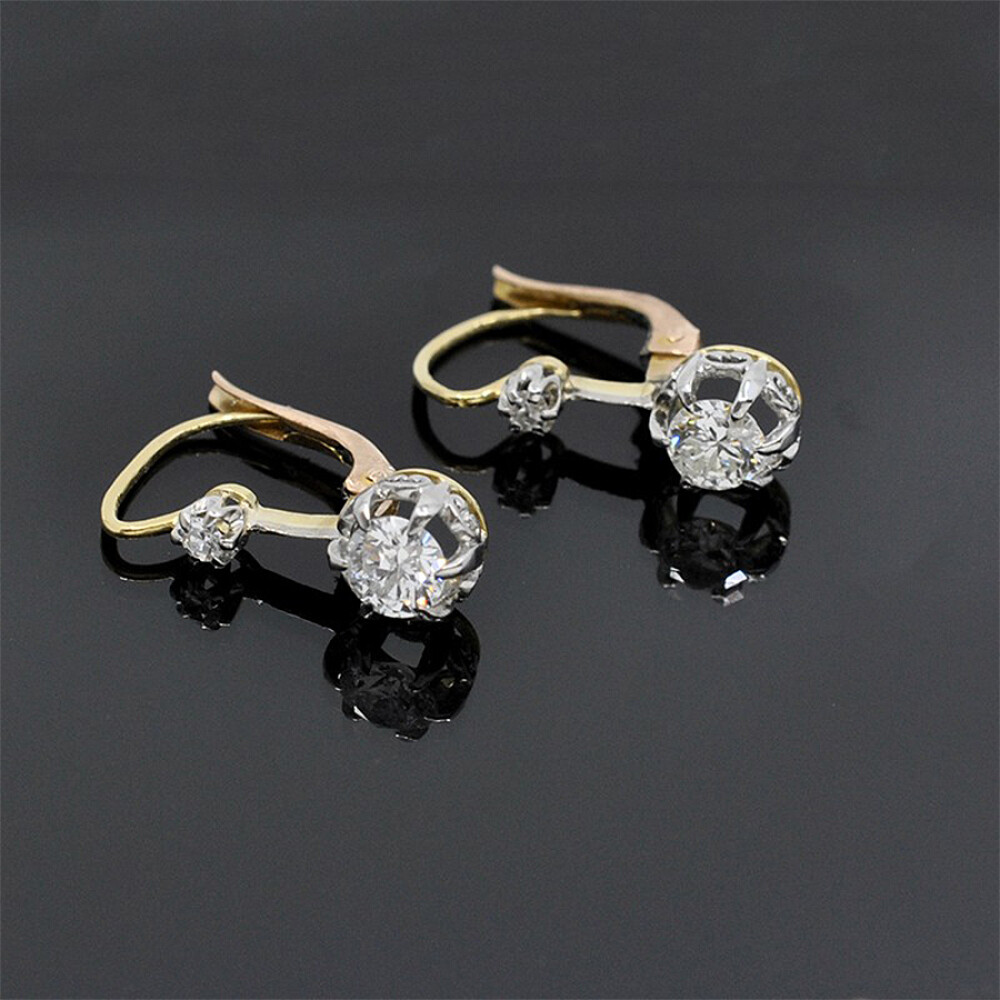 Caravanas Antiguas En Oro 18K Y Brillantes Caravanas Antiguas En Oro 18K Y Brillantes