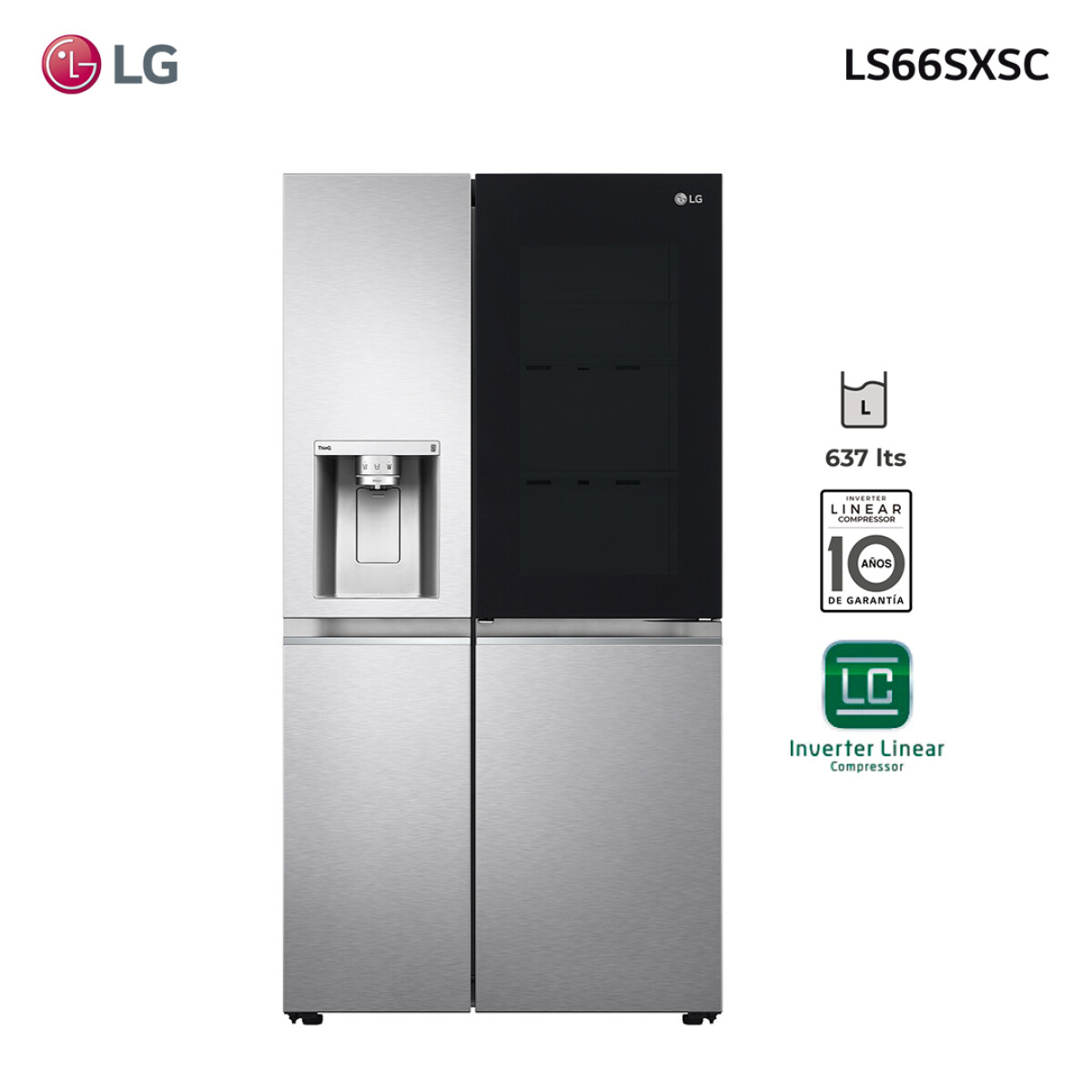 Refrigerador inverter 637L Side by Side InstaView, Cratf Ice™ y ThinQ™ LS66SXSC LG 