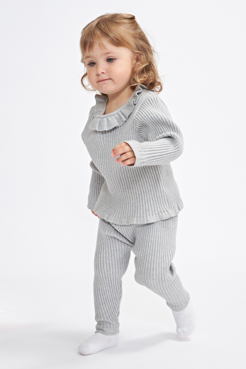 Sweater punto cuello volado Gris Melange