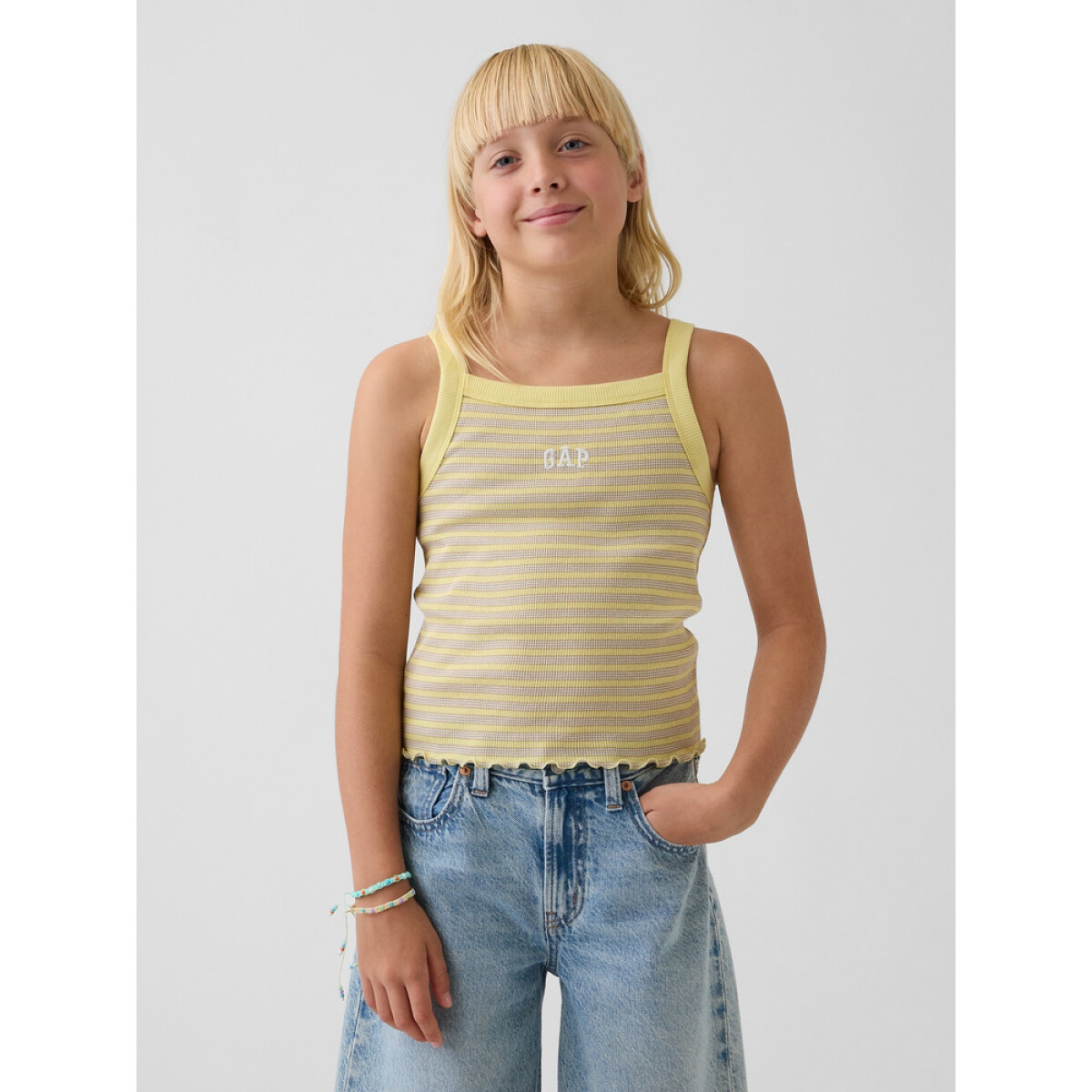 FRCH SQ NECK RIBBED LOGO TANK - YELLOW STRIPE 