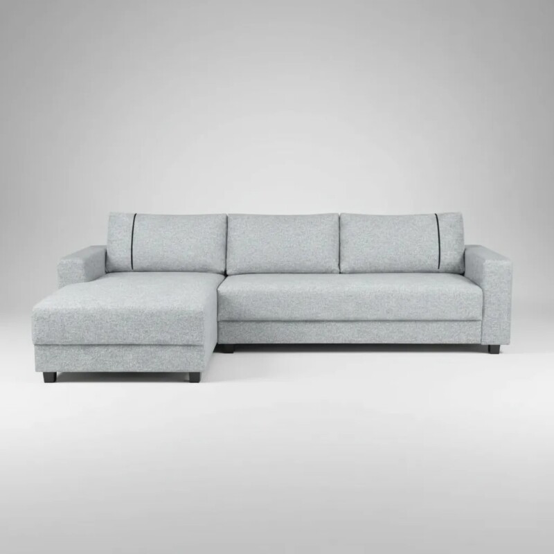 Sofá 3 Cuerpos + Chaise Derecho -Tela gris con puntos negros y crudos Sofá 3 Cuerpos + Chaise Derecho -Tela gris con puntos negros y crudos