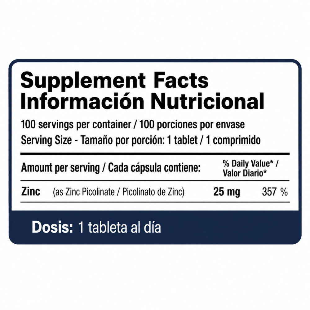 Zinc Picolinato 25 mg | 100 Tabletas Qualivits Zinc Picolinato 25 mg | 100 Tabletas Qualivits